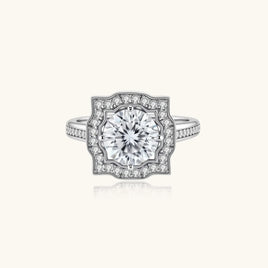 GRA Certified 2 CT VVS1 Moissanite Diamond Vintage Crown Halo Ring in 925 Sterling Silver | Olaty