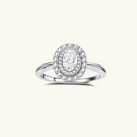 GRA Certified Moissanite Diamond Double Halo Promise Ring 925 Sterling Silver VVS1 | Olaty