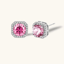 GRA Certified 1 CT Pink VVS1 Moissanite Diamond Halo Stud Earrings in 925 Sterling Silver | Olaty