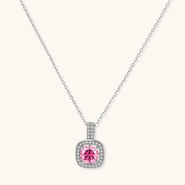 GRA Certified Pink Moissanite Diamond Cushion Halo Pendant Necklace 925 Sterling Silver VVS1 | Olaty