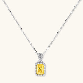GRA Certified 1 CT VVS1 Yellow Radiant Moissanite Diamond Halo Pendant Necklace in 925 Sterling Silver | Olaty
