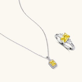 GRA Certified Yellow Moissanite Diamond Jewelry Set Emerald Cut Necklace Ring 925 Sterling Silver VVS1 | Olaty
