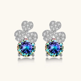 GRA Certified Blue Green Moissanite Diamond Clover Stud Earrings 925 Sterling Silver VVS1 | Olaty