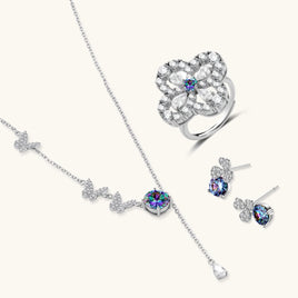 GRA Certified Rainbow Moissanite Diamond Jewelry Set Necklace Earrings Ring 925 Sterling Silver VVS1 | Olaty