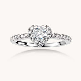 GRA Certified Moissanite Diamond Heart Halo Ring Adjustable 925 Sterling Silver VVS1 | Olaty