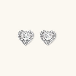 GRA Certified Moissanite Diamond Heart Halo Stud Earrings 925 Sterling Silver VVS1 | Olaty
