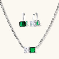 Emerald green and clear zirconia geometric Jewelry Set with necklace and matching earrings | Olaty