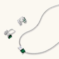 Emerald green and clear zirconia Jewelry Set with curb chain necklace and matching geometric earrings | Olaty
