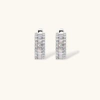 Baguette zirconia huggie earrings with sparkling round zirconia side accents | Olaty