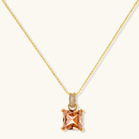 Square-cut champagne zirconia pendant necklace with clear zirconia bail | Olaty