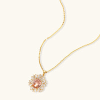 Vintage peach zirconia halo pendant necklace with clear zirconia accents | Olaty