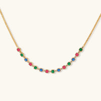 Multicolor zirconia necklace with alternating red green and blue cushion-shaped stones | Olaty
