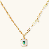 Emerald green Zirconia geometric pendant necklace with mixed-link chain | Olaty