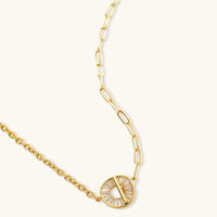 Clear Zirconia circular pendant necklace with asymmetric chain design | Olaty