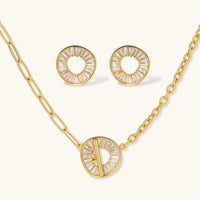 Radiant Circle Zirconia necklace and matching circular stud earrings set | Olaty