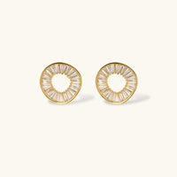 Clear Zirconia circular stud earrings with radial baguette stone design | Olaty