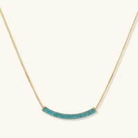 Turquoise Zirconia curved bar necklace with delicate box chain | Olaty