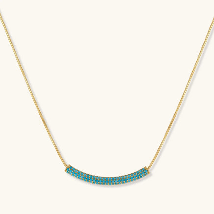 Turquoise Zirconia curved bar necklace with delicate box chain | Olaty