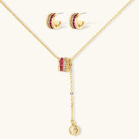 Ruby Stack necklace and matching hoop earrings with burgundy and clear zirconia details | Olaty