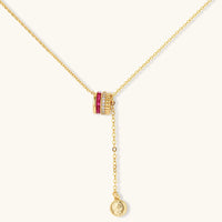 Ruby Stack pendant necklace with burgundy and clear zirconia and coin drop detail | Olaty