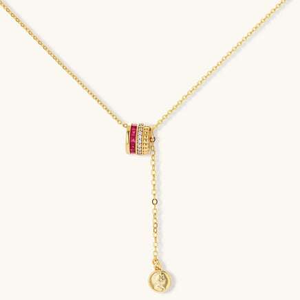 Ruby Stack pendant necklace with burgundy and clear zirconia and coin drop detail | Olaty
