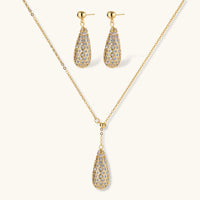 Crystal teardrop necklace and matching drop earrings with pavé zirconia detailing | Olaty