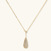 Crystal teardrop pendant necklace with pavé zirconia surface and fine chain | Olaty