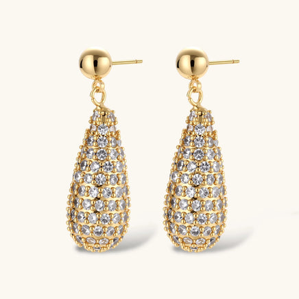 Pair of crystal teardrop drop earrings with pavé zirconia detailing | Olaty