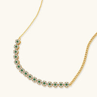 Green and clear Zirconia floral statement necklace with mixed chain design | Olaty
