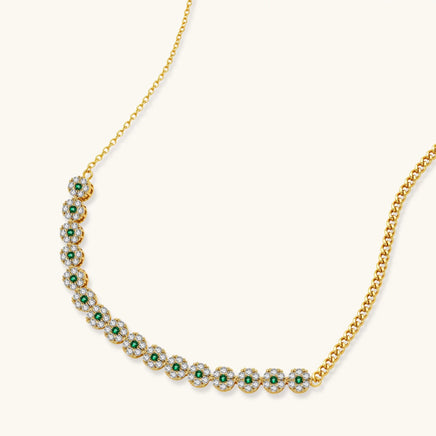 Green and clear Zirconia floral statement necklace with mixed chain design | Olaty