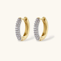Pavé Zirconia huggie hoop earrings with curved two-tone detailing | Olaty