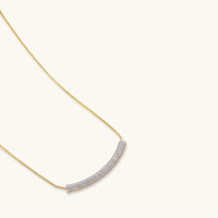 Crescent pavé Zirconia curved bar pendant necklace with box chain | Olaty