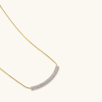 Crescent pavé Zirconia curved bar pendant necklace with box chain | Olaty