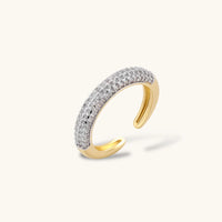 Pavé Zirconia adjustable open ring with curved crescent design | Olaty