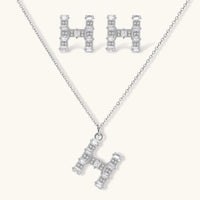 H initial Zirconia necklace and stud earrings jewelry set | Olaty