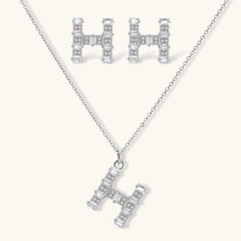 H initial Zirconia necklace and stud earrings jewelry set | Olaty