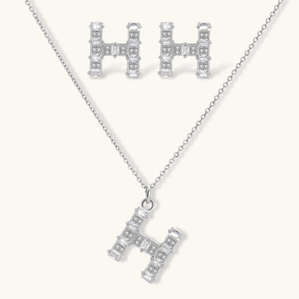 H initial Zirconia necklace and stud earrings jewelry set | Olaty