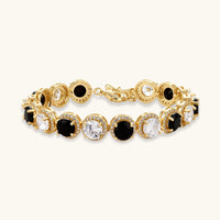 Black and clear round zirconia statement bracelet with halo settings | Olaty