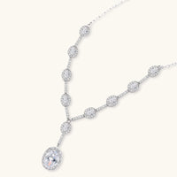 Celestial Cascade Y-shaped necklace with oval zirconia pendant and halo stones | Olaty