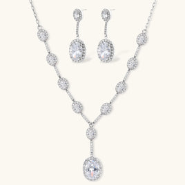 Celestial Cascade white gold plated zirconia necklace and drop earrings set | Olaty
