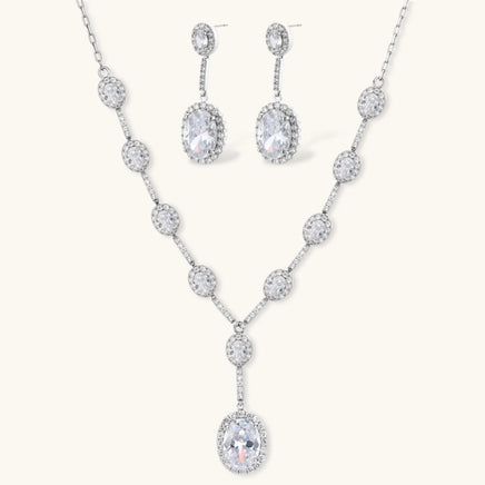 Celestial Cascade white gold plated zirconia necklace and drop earrings set | Olaty