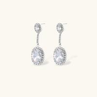 Oval zirconia halo drop earrings with sparkling stone-set connectors | Olaty