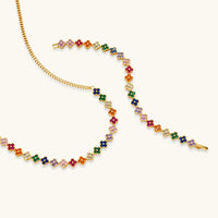 Rainbow zirconia clover necklace and bracelet with multicolor floral design | Olaty