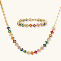 Lucky Clover rainbow zirconia necklace and matching clover bracelet set | Olaty