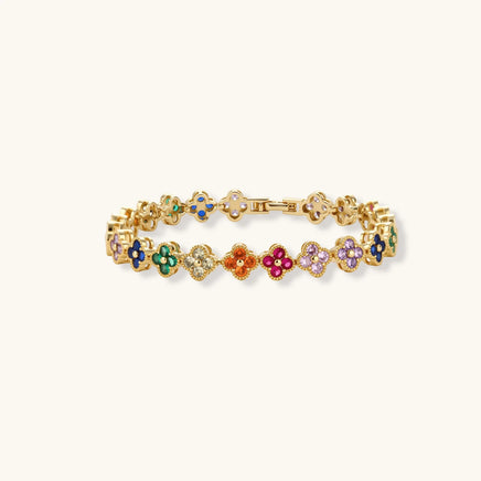 Lucky Clover multicolor zirconia bracelet with repeating floral motifs | Olaty