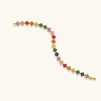 Rainbow zirconia clover bracelet with blue green pink orange and clear stones | Olaty