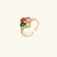 Lucky Clover adjustable ring with red green pink and champagne zirconia stones | Olaty