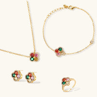 Lucky Clover multicolor zirconia necklace bracelet earrings and ring jewelry set | Olaty