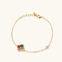 Lucky Clover multicolor zirconia bracelet with clover centerpiece and gold chain | Olaty
