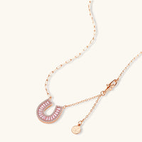 Pink and clear Zirconia horseshoe pendant necklace with adjustable chain | Olaty